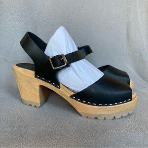 MIA Greta Wooden Leather Heels Clogs Open Toe 39